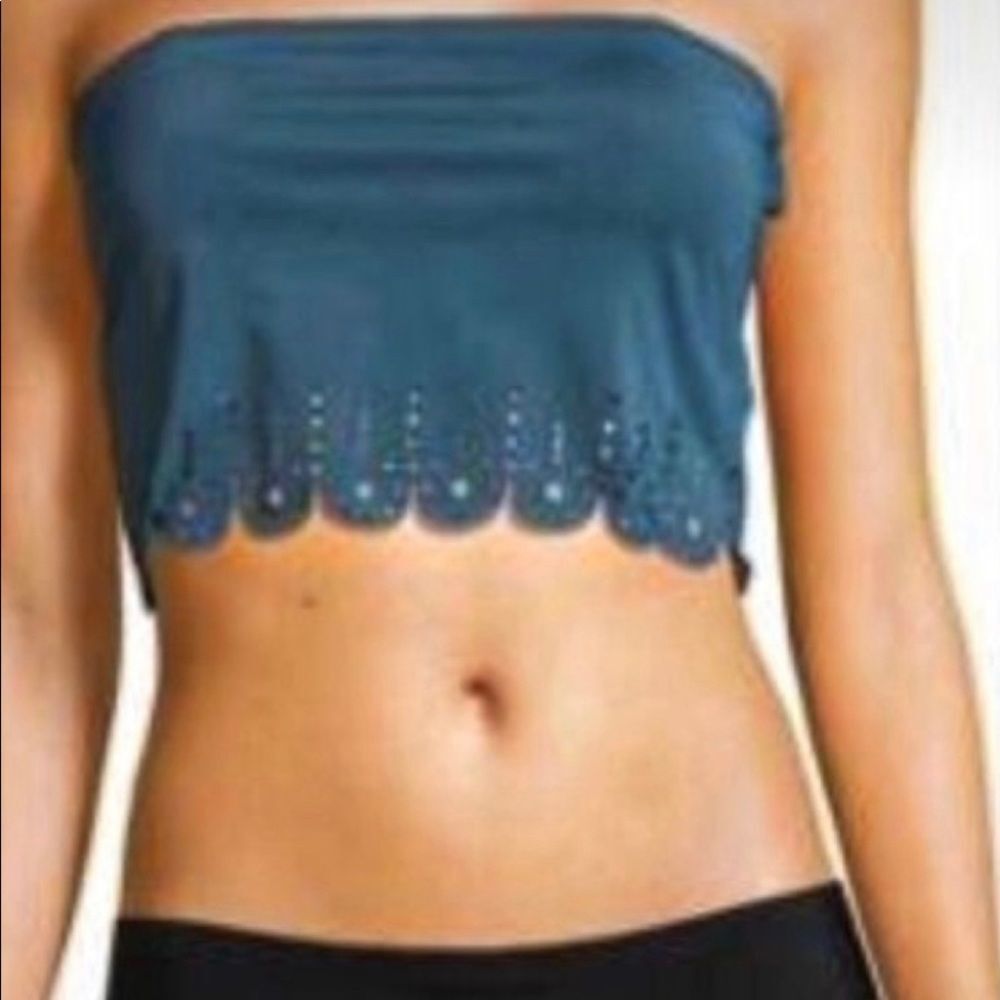 NWT! FASHION FORMS Laser Trim Bandeau Bralette—Denim